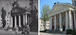 Az Ivan Vazov Nemzeti Színház. A filmes jelenetben háttal Pataky, D. Boneva és Naszódy látszanak.